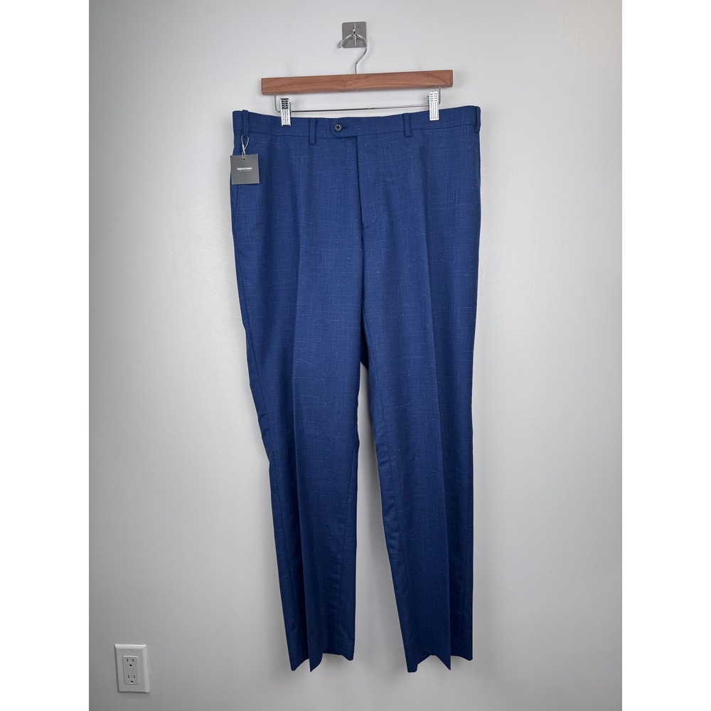 NWT Indochino Men Blue Crosshatch Wool Blend Dress Pants Trousers Size 35